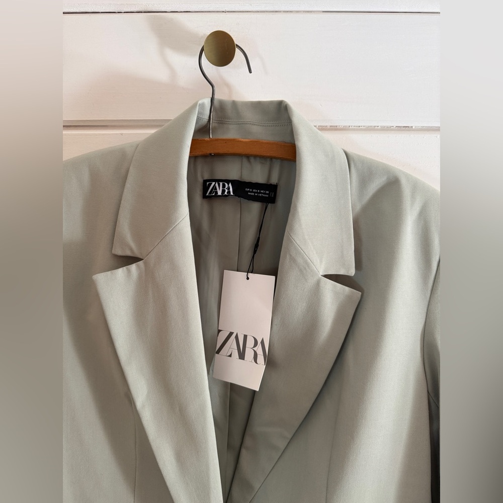 NWT ZARA STRAIGHT BLAZER LIGHT GREEN WOMEN SIZE SMALL Single Button Front - Picture 6 of 7